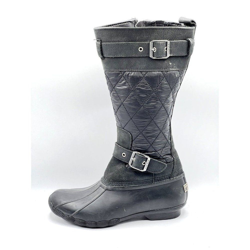 Sperry Saltwater Tall Buckle Nylon Quilt Rain Boot Black Women's Size 7.5 - Picture 5 of 10